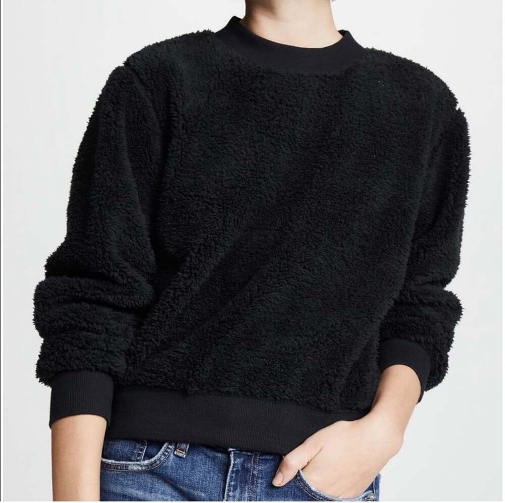 Rag & Bone Teddy Faux Sherpa Black Pullover Sweatshirt Size S